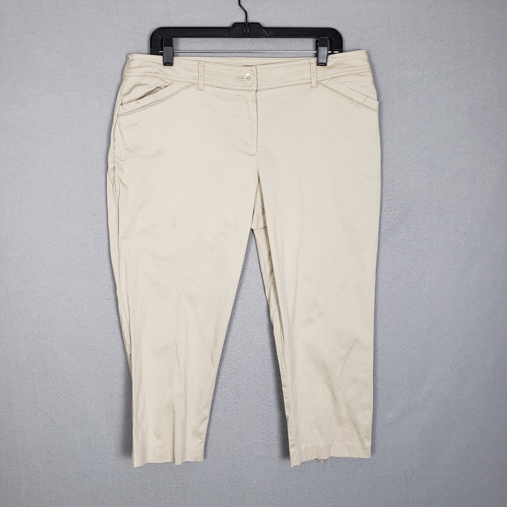 Tribal Size 12 Petite Stretch Cotton Crop Pants Cream Coastal Preppy Casual